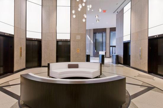 LightPlane Panels in ViviChrome Chromis glass with White interlayer and Opalex finish shown illuminated at the Brandywine Building, Wilmington, Delaware