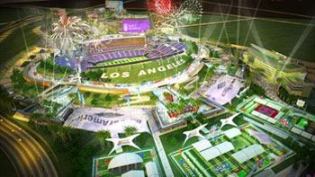 A rendering of the Los Angeles NFL stadium and masterplan, to be completed in 2016.