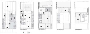 Floors 1 - 5 1. entry 2. reception 3. gallery 4. glass stair 5. art storage 6. art receiving 7. catering kitchen 8. glass landing 9. library 10. office 11. conference room 12. main studio 13. glass studio 14. craft studio 15. terrace 16. mezzanine studio 17. artist-in-residence apartment