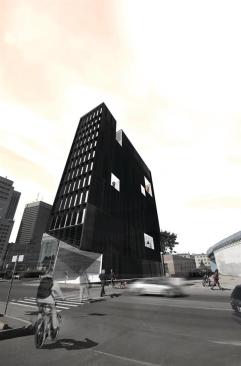 The signature feature of the 11-story Bond Tower in Winnipeg is its long, thin floor plate. Confined to standard setbacks at the base, the upper levels cantilever out 15 feet over each short end, creating a bar that is perforated by inset windows on the narrow north and south ends and voids that allow daylight and fresh air to penetrate the space on the longer east and west fa?ades.
