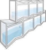 The wax-based phase change materials (PCM) inside the glass blocks provide thermal storage capacity and can provide different levels of visibility depending on the PCM state.