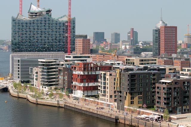 HafenCity with Elbphilharmonie in background