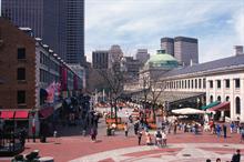 Faneuil Hall and Quincy Marketplace in Boston in early spring