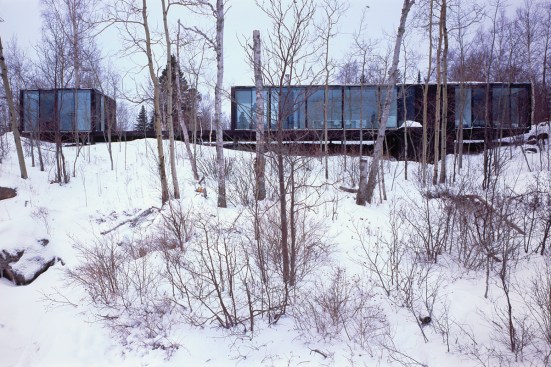 The home's two black volumes provide a strong contrast to the often-snowy landscape.