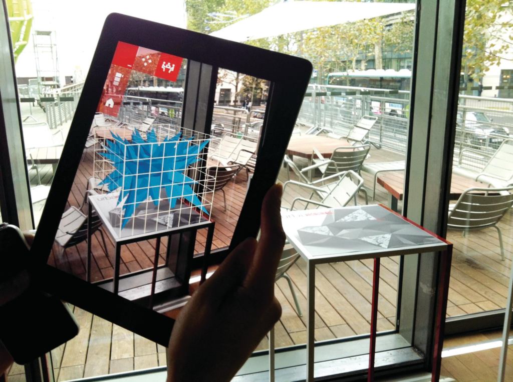 Using a mobile device’s camera feature, Urbasee Project superimposes virtual models—in this case, HWKN’s Wendy—onto the camera image.