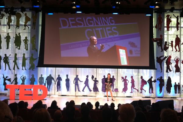 New York City Department of Transportation commissioner Janette Sadik-Khan speaks at the TEDCity2.0 conference at the TimesCenter.