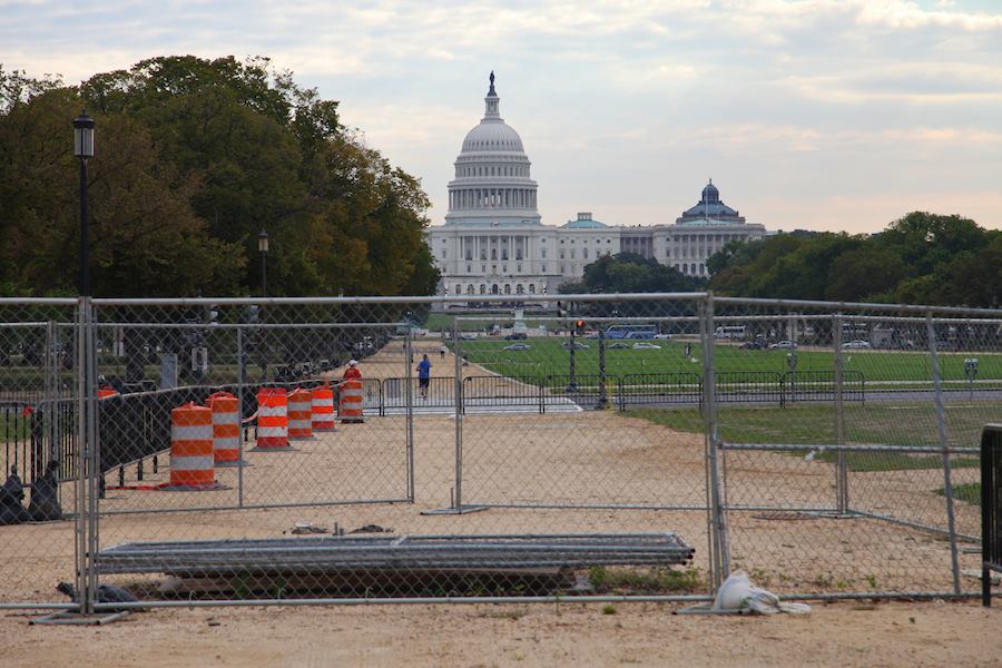Barricades on the National Mall.