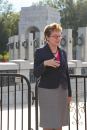 Rep. Marcy Kaptur (D-Ohio) standing in front of the barricades cordoning off the World War II memorial.