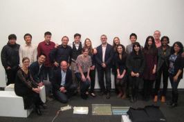 The University of Pennsylvania's Fall 2013 Integrated Product Design class, pictured with Interface's Jennifer Busch and Chip DeGrace, Gensler's Jordan Goldstein and Jim Camp, and teaching assistant Thabo Lenneiye.
