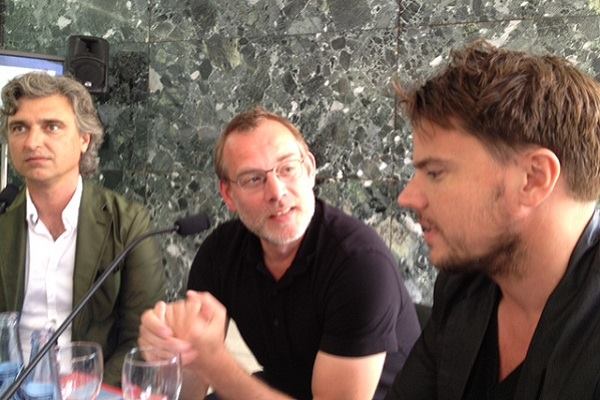 Bjarke Ingels, right, with Kamiel Klaasse, center, at the 25th anniversary of the Mies van der Rohe Prize for European Architecture.