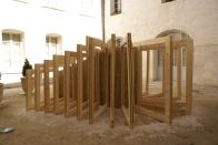 A series of wood frames symbolizing photos in an album was installed in Montpellier by Francois Fabien and Mailys Sarrazin of Bordeaux, France.