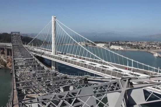 The old and new East Span of the Bay Bridge, looking west.