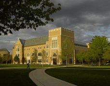 The gothic architecture communicates the distinct character and brand of the University of Notre Dame campus.