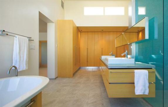 Part of the baths serene solution is ample storage.