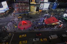 Renderings of "Heartwalk" by Situ Studio in Times Square as part of the annual Valentine heart competition