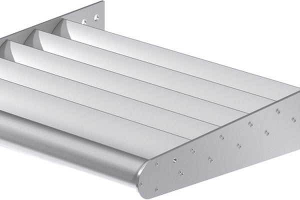 Airolite’s sun control products now include nine models in widely used blade designs, including airfoil (shown), fan, rectangular tube, and louver zee blades. The shading devices block as much as 80% of the sun’s heat and glare. Suitable for atriums, walkways, skylights, reception areas, and work spaces, they are manufactured from extruded aluminum and available in a variety of finishes. airolite.com