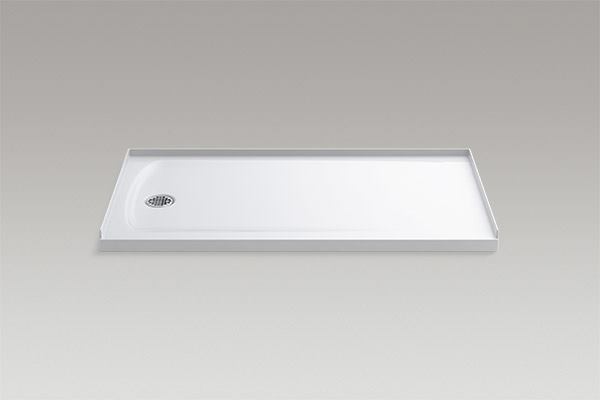 Keeping a low profile can be a good thing. Constructed with a concrete core and an acrylic surface finish, the Ballast shower base by Kohler has a threshold that ranges from 1-5/8β to 3-7/32β tall. The short stature helps users to enter and exit easily, while creating a streamlined transition with surrounding floor finishes. The base requires less maintenance than a tiled shower floor and has less risk of leaking, according to the manufacturer. kohler.com