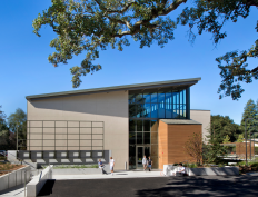 closed music rooms and open studios are expressed by the exterior geometry.