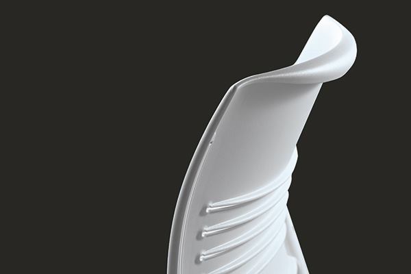 Using Irvine, Calif.-based Newlight Technology's AirCarbon—which, for the most part, behaves like its petroleum-based counterpart—KI made its Strive (shown) and Grazie chairs with conventional tooling and minimal testing and adjustments to temperature and cure time.