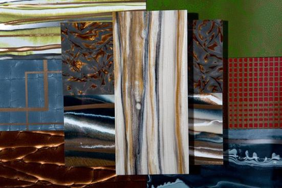 Kinon is a handmade finish that can add color and interest to walls, flooring, cabinetry, furniture, doors, and decorative details in commercial and hospitality environments. It is made of a resin hand cast in several layers onto a user-specified substrate, which can be MDF, aluminum, foam core, aluminum honeycomb, acrylic, or PVC. Panels come in up to 5’-by-12’ sizes and in more than 135 patterns and textures (tk shown). kinon.com