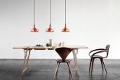 Part of the Danish design boom of the 1960s, this pendant from Lightyears was originally created for Fog & Morup 50 years ago. Consisting of a copper body and a rosewood top, the fixture is crowned with 24 slits for light permeation. The 370mm-tall pendant comes in diameters of 225mm and 340mm. Both use a 75W E27 lamp and will be available this August. lightyears.dk
