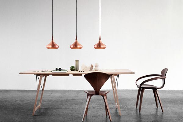 Part of the Danish design boom of the 1960s, this pendant from Lightyears was originally created for Fog & Morup 50 years ago. Consisting of a copper body and a rosewood top, the fixture is crowned with 24 slits for light permeation. The 370mm-tall pendant comes in diameters of 225mm and 340mm. Both use a 75W E27 lamp and will be available this August. lightyears.dk