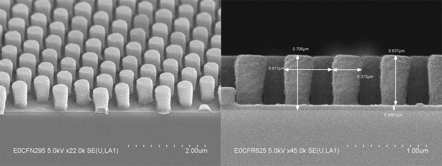 Image of the surface nanopattern of near-invisible glass.