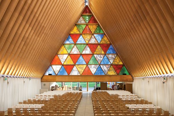 The Christchurch (New Zealand) Cathedral, designed by Shigeru Ban Architects and completed in 2013, was the first public structure to be built in the city following the February 2011 earthquake that razed the original building and much of the surrounding community.