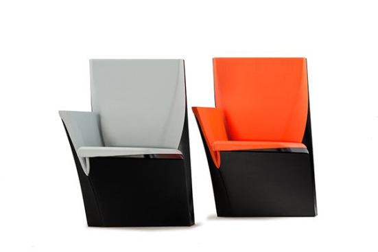 The Array seating collection—whose name comes from the concept of a matrix, or ordered pattern, found in the languages of computer science—uses geometry to create a visual effect that varies depending on the viewer’s perspective. Designed by Zaha Hadid for Poltrona Frau Contract, the auditorium or theater seat folds diagonally upward when not in use to form a triangle with the back and base. Available this summer. poltronafraugroup.com