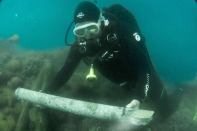 Collecting samples of 37 BCE Roman concrete near Naples, Italy.