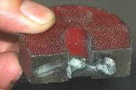 Metal produced by molten oxide electrolysis.