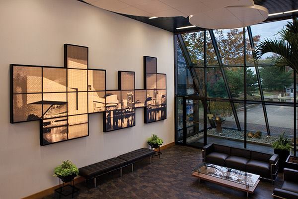 Why constrain artwork to a rectangle or square? Pixels Wall Mounted Panels from USG Corp. allow designers to create custom-size murals in modular shapes using photographs, brand logos, or simple geometries. Backlight the panels with LED light for a glowing effect. Pixels uses USG’s Celebration Panels, which contain up to 90% recycled aluminum, and its Donn Fineline Suspension System. usg.com