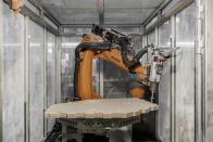 A seven-axis industrial robot was used to fabricate the shell of a pavilion at Stuttgart University due to its flexibility and precision.