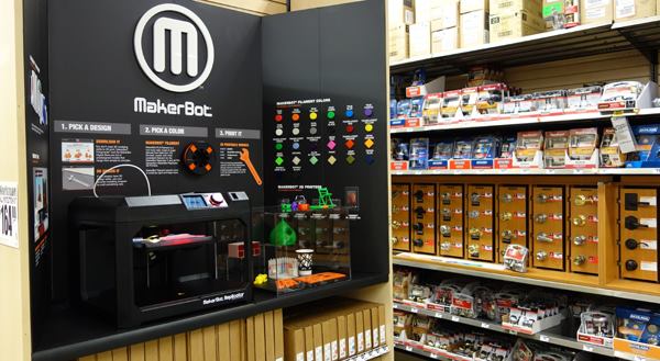 MakerBot and Home Depot are piloting the sale of the 3D-printer maker's Replicator series in 12 stores across three markets.