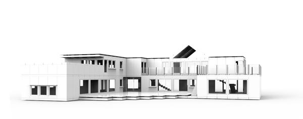 A model of Irish architect Damien Murtagh's 2009 Longacres House in Portrane, Ireland, created using his Arckit modeling components.