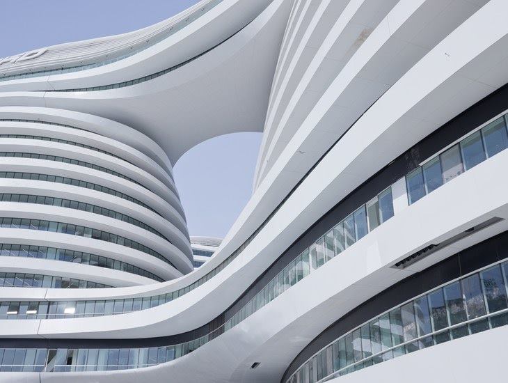 The Galaxy SOHO, an office, retail, and entertainment complex designed by Zaha Hadid, in Beijing.