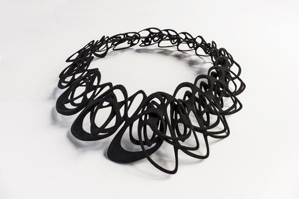 Catena is one of three necklaces forthcoming in designer Jenny Wu's collection of 3D printed and cast jewelry. It measures 7.6 inches wide and long.