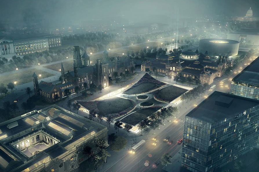 Aerial rendering of the proposed changes to the Smithsonian's south campus.