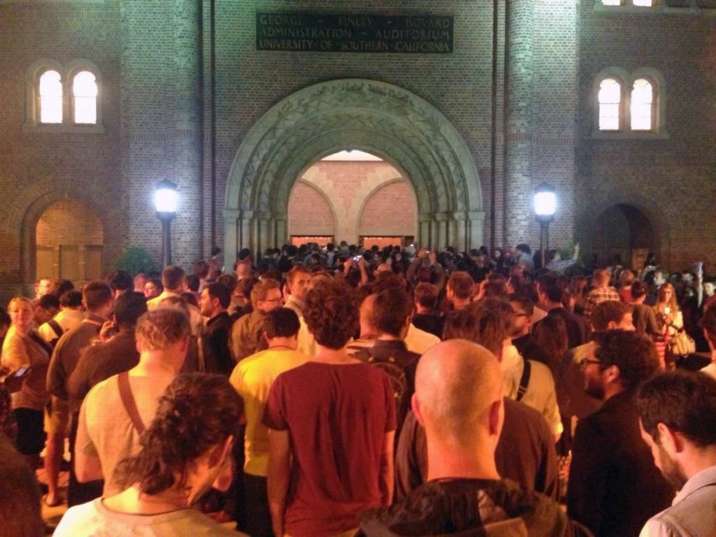 Crowds gathered at the University of Southern California to hear a keynote by Zaha Hadid.