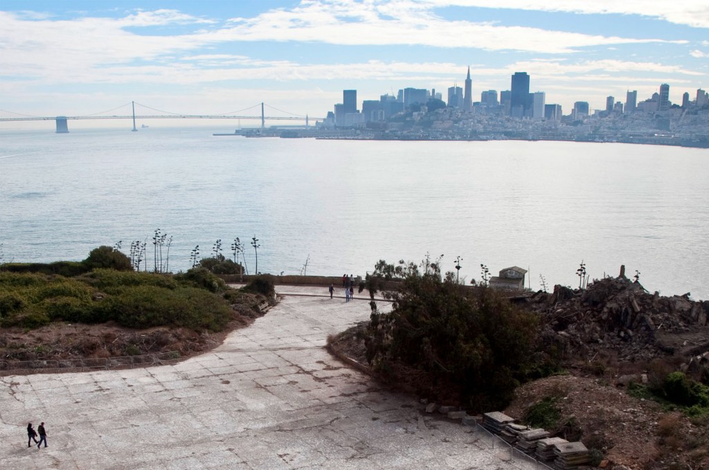 The San Francisco skyline seen from Alcatraz Island.