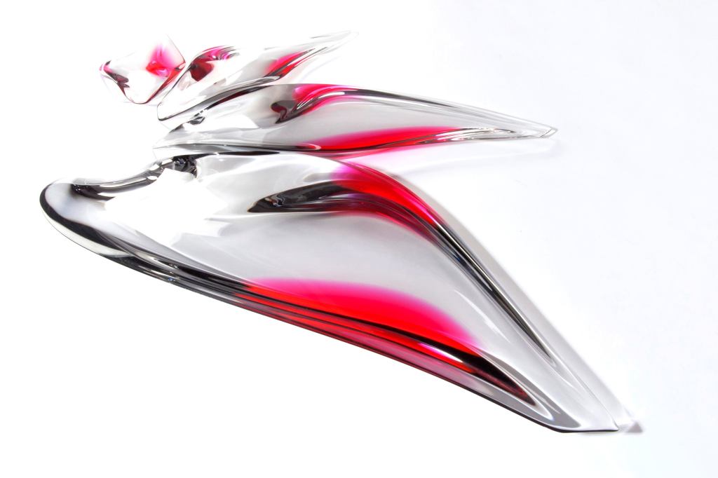 Aqua polished acrylic platter in Fuschsia/Smoke. The made-to-order, four-piece platter is named after Hadid's London Aquatics Centre for the 2012 Olympics.