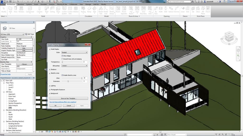 Autodesk Revit 2015 has a sketchy lines feature to give building models a handcrafted feel.
