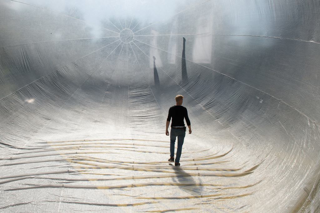 Inside the "Kuechenmonument" (kitchen monument) installation at Berlin's Berlinische Galerie. The modern art museum has planned several events inside the bubble-shaped tent.
