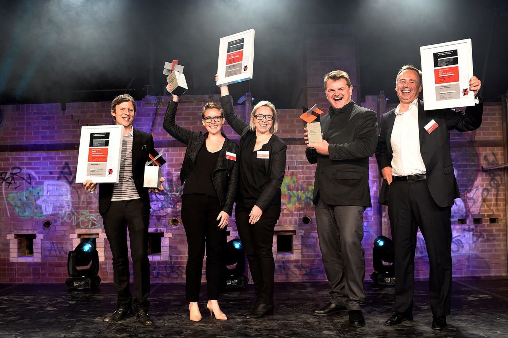 The 2014 Holcim Award winners for North America (l to r): David Benjamin, The Living; Caitlin Gucker-Kanter Taylor and Amy Mielke, Water Pore Partnership;  Kai-Uwe Bergmann, Bjarke Ingels Group; Matthijs Bouw, One Architecture