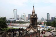 The 1872 Jiangbei Cathedral in Ningbo, China, following a fire on Monday. No casualties have been reported.