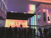 Zumtobel’s stand used groupings of architectural forms and color to set off its product displays.