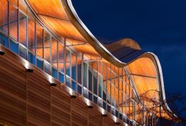 The 400-foot-long roof transformed the 1970s Old Main academic building into a centerpiece for the 250-acre campus.