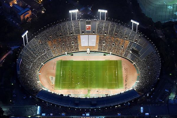 The closing ceremony of the Tokyo National Stadium on May 31, 2014. The stadium, designed by Mitsuo Katayama for the 1964 Olympic Games, will be replaced with a stadium designed by Zaha Hadid for the 2020 Olympics.