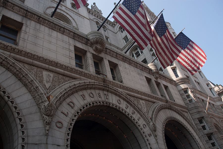 The current Pennsylvania Avenue facade of the Old Post Office building.
