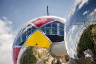 The Atomium in Brussels decorated in support of Belgium's soccer team at the World Cup.
